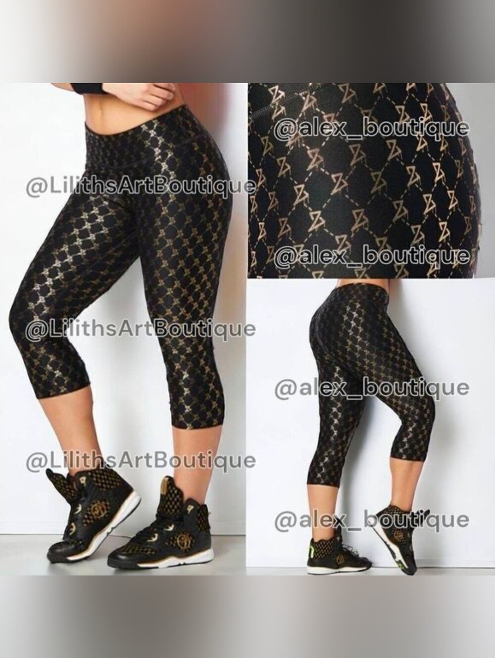 Zumba Hip Hop Honey Metallic Capri Leggings Bold Black/Gold Size S (E036)